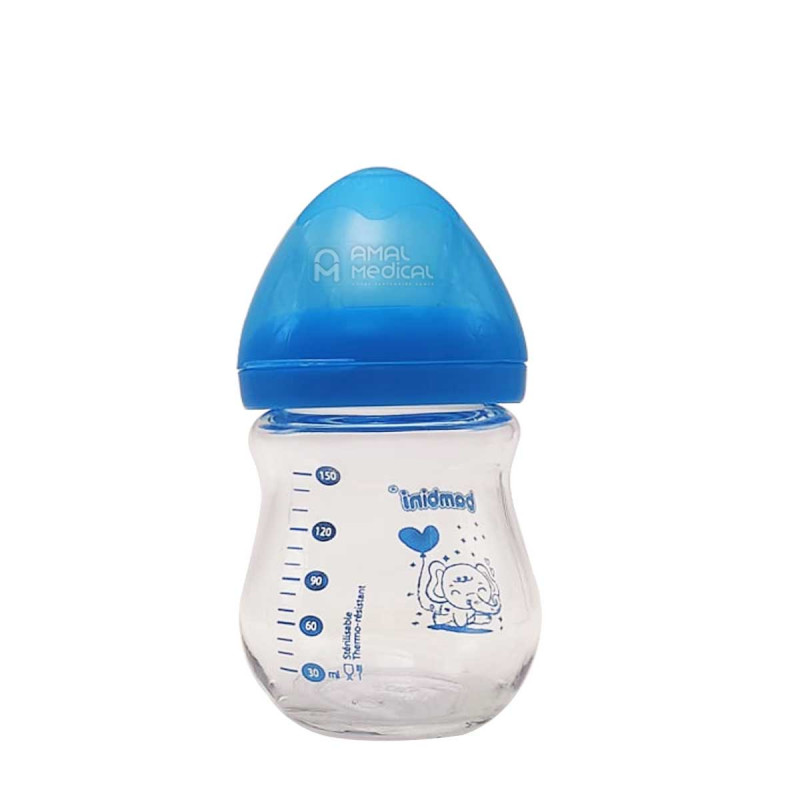 Biberon large en verre bleu - 150 ml